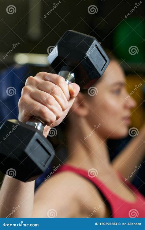 Woman in Gym Exercising with Weights Stock Photo - Image of lifting ...