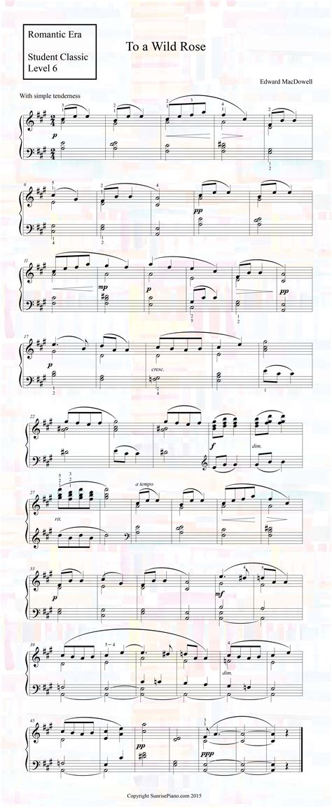 To a Wild Rose - Piano Sheet Music - Edward Macdowell