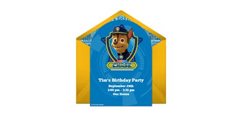 Free PAW Patrol Chase Invitations | Paw patrol birthday, Chase paw ...