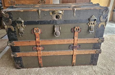 WOOD STEAMER TRUNK Vintage chest coffee table storage box antique old loft decor $119.00 - PicClick