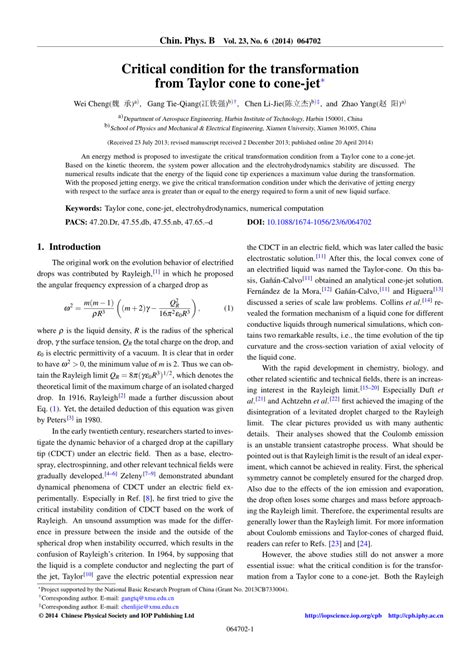 (PDF) Critical condition for the transformation from Taylor cone to cone-jet