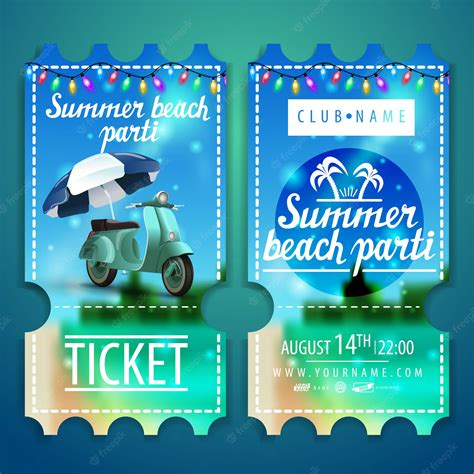 Premium Vector | Tickets to a beach party with a beautiful summer landscape