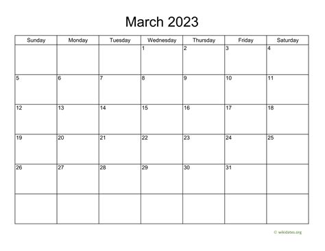 Basic Calendar for March 2023 | WikiDates.org