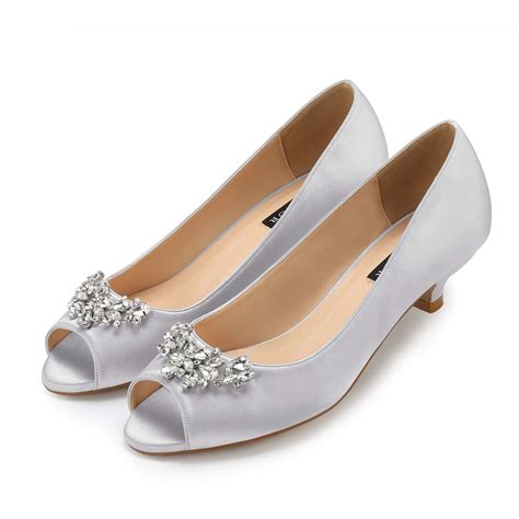 ERIJUNOR Women Comfort Low Kitten Heels Rhinestones Peep Toe Wedding ...