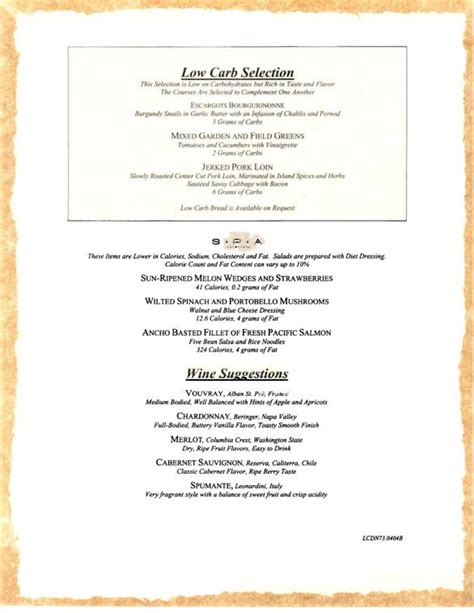 carnival cruises dinner menu 2