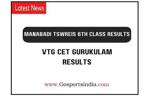 Manabadi TSWREIS 6th Class Results 2023 | VTG CET Gurukulam Results