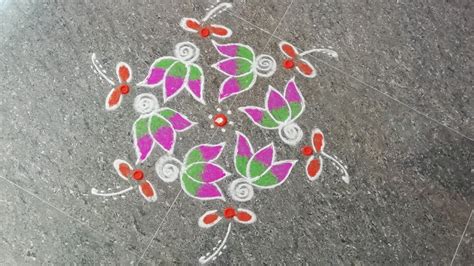 easy lotus kolam with 5x3 dots / 5x3 dots kolam for begginers / small ...