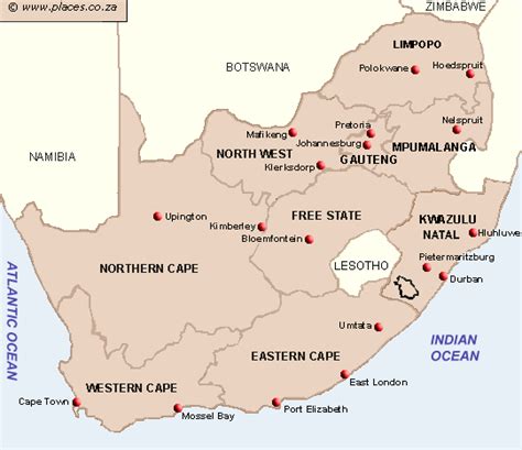 Map of South Africa showing Provinces