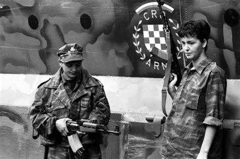 Female soldiers of Croatian Army at Gospic Front, during the Croatian War of Independence- 1991 ...