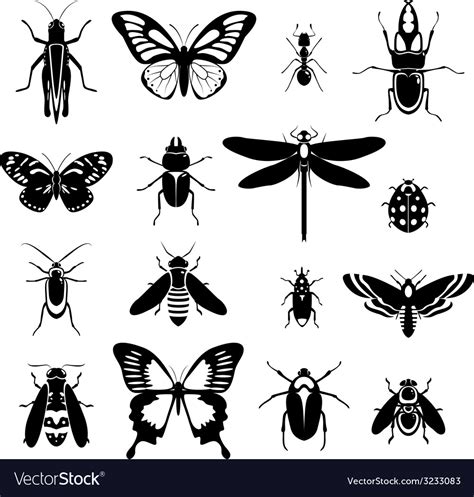 Insects icons set black and white Royalty Free Vector Image