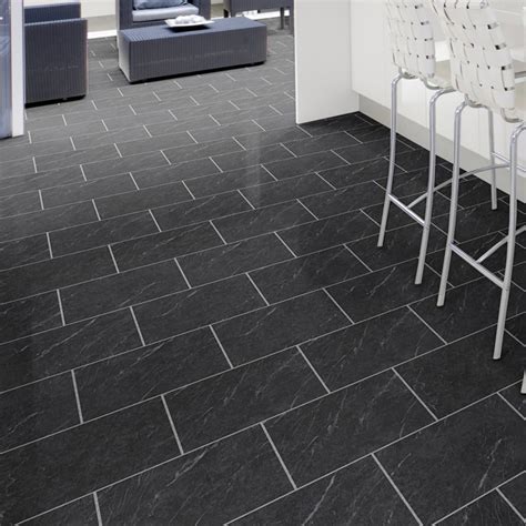 Luvanto Polished Black Slate Vinyl Tile Flooring | Leader Floors