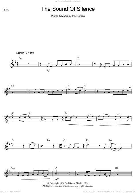 Garfunkel - The Sound Of Silence sheet music for flute solo [PDF]