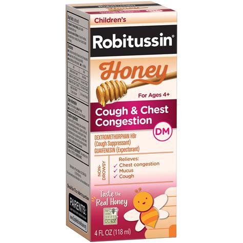 Children’s Robitussin Honey Cough + Chest Congestion DM, Non-Drowsy Cough Suppressant ...