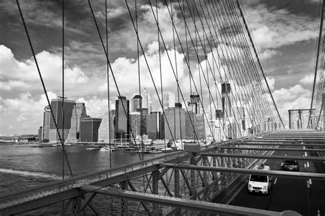 Horizon De New York, Vue Du Pont De Brooklyn, Noir Un Blanc Photo stock ...