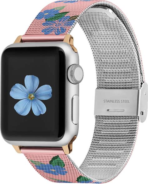 Amazon.com: Metal Floral Band Compatible for Apple Watch Band 38mm 40mm 42mm 44mm, Stainless ...