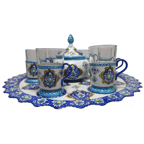 Persian Enamel Tea Cup Set, 8 Pieces - Shop Iran Art