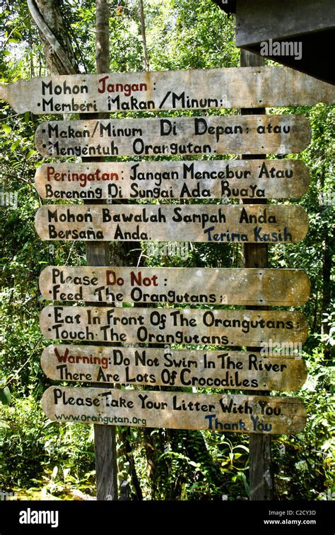 Sign at Camp Leakey, Tanjung Puting NP, Borneo, Indonesia Stock Photo ...