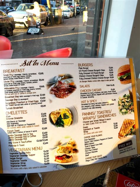 Menu at Butterfly Cafe, Belfast