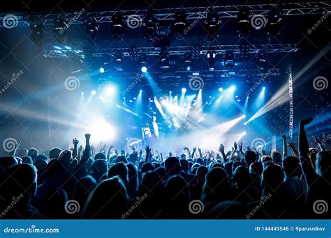 A Lot of Hands, Crowd on Concert, Blue Light Stock Photo - Image of music, disco: 144443546