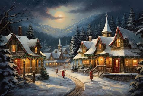 Premium AI Image | christmas village in a snowy scene in the style of realistic fantasy artwork