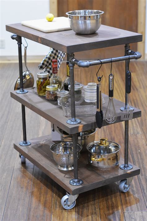 Industrial Farmhouse Kitchen Island Prep Cart With Rolling - Etsy