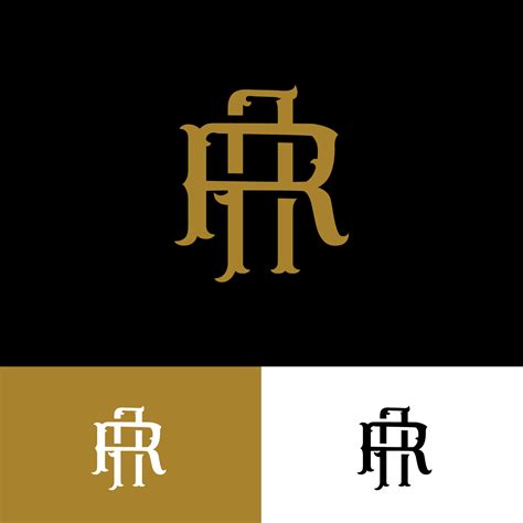 Monogram logo with Initial letter A, R, AR or RA vintage overlapping gold color on black ...