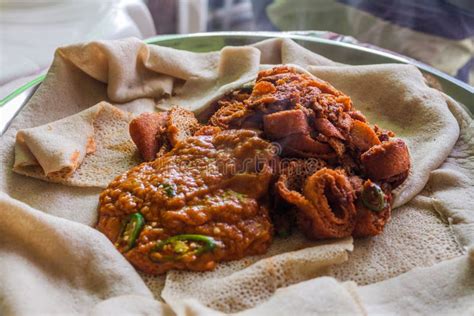 Breakfast in Ethiopia - Injera with Shiro Sauce and Injera Fir F Stock Photo - Image of bread ...