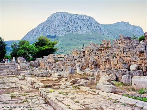 Corinth, Greece. Streets of ancient Corinth and the Acrocorinth we climbed in the background ...