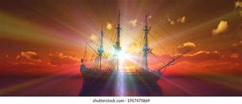 Old Ship Sunset Sea 3d Rendering Stock Illustration 1957475869 | Shutterstock