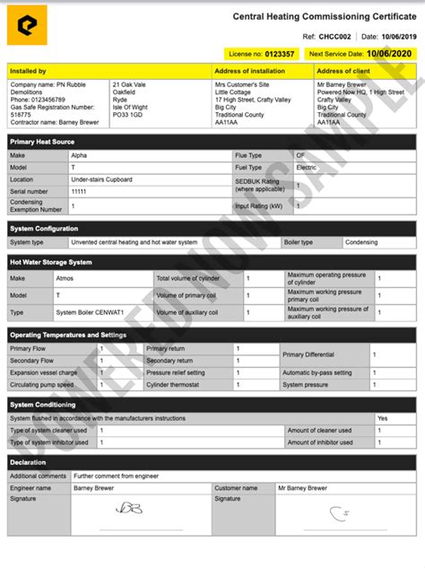 Commissioning Certificate