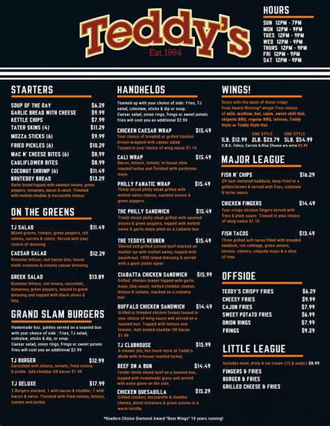 Menu – Teddy's Sports Bar & Restaurant