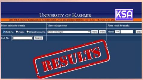 Kashmir University Declared Results for Various programmes