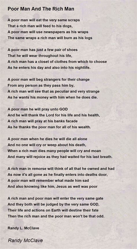 Poor Man And The Rich Man - Poor Man And The Rich Man Poem by Randy McClave