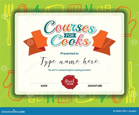 Kids Cooking Courses Certificate Template Stock Vector - Illustration of kids, cooking: 69867298