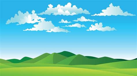 Vector illustration of beautiful summer landscape fields, green hills ...