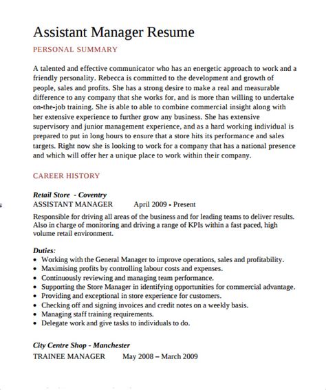 Assistant Manager Resume - 9+ Download Documents In PDF | Sample Templates