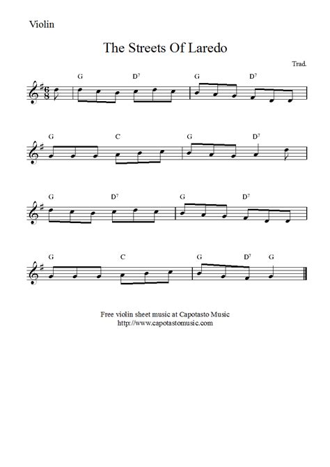 printable violin notes | Free printable violin sheet music - The Streets Of Laredo | Violin ...