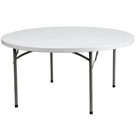 5-Foot Round Granite White Plastic Folding-Table