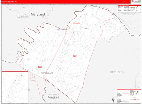 Morgan County, WV Zip Code Wall Map Red Line Style by MarketMAPS - MapSales