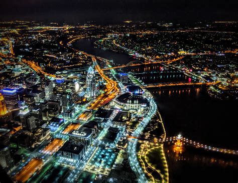 Aerial view of the city at night : r/cincinnati