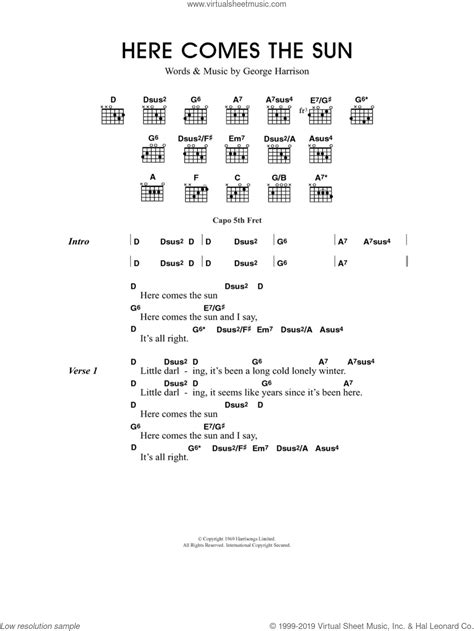 Here Comes The Sun Chords Ukulele Sheet And Chords Collection | My XXX ...