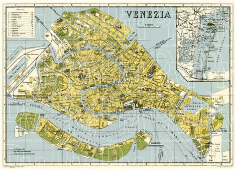 Old map of Venice in 1926. Buy vintage map replica poster print or download picture