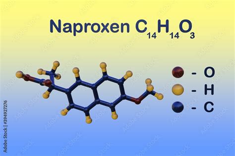 Structural chemical formula and molecular model of naproxen used to ...