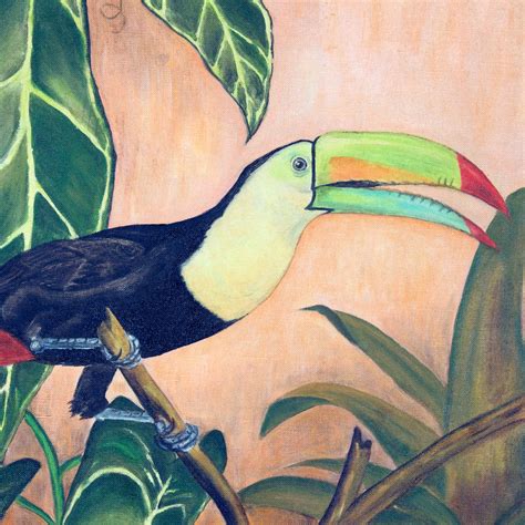 Set of Four Oil on Canvas Tropical Bird Paintings at 1stDibs