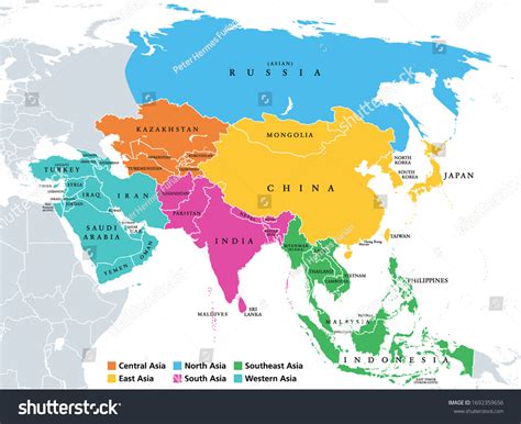 Asia Map With Country Names For Kids