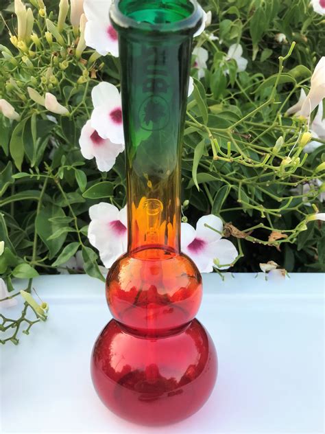 8" Best Value! Bent Neck Rasta Colors Glass Water Bong w/Slide in Down