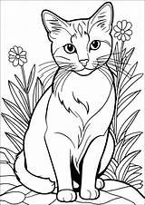 Pretty cat And Flowers  Cat Coloring Pages sketch template