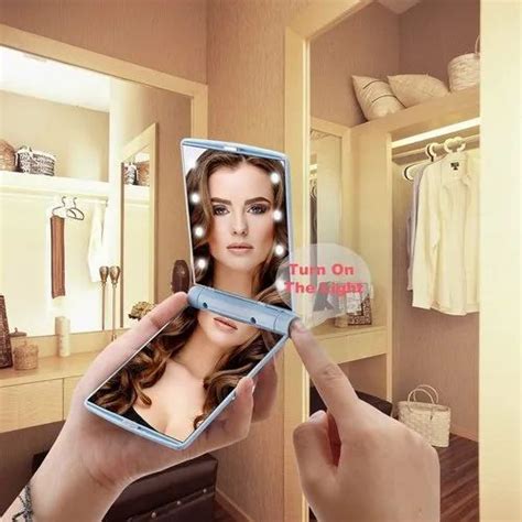 Compact Travel Makeup Mirror with 8 LED Lights, Handheld Portable Folding Lighted Magnifying ...