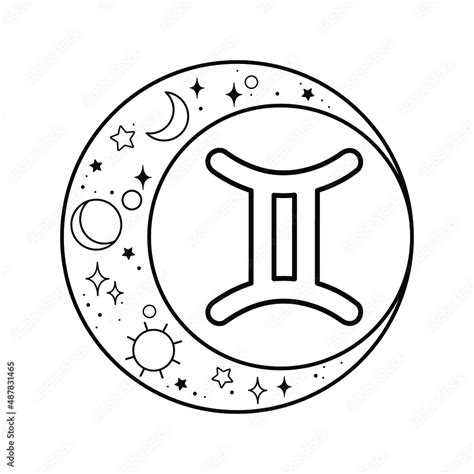 Gemini. Black and white vector illustration. Stock Vector | Adobe Stock