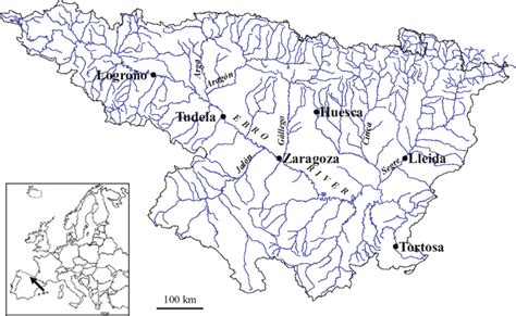 Map of the Ebro River watershed showing the main cities and... | Download Scientific Diagram